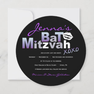 Convite de Bat Mitzvah LOVE & KISSES Morcego Roxo