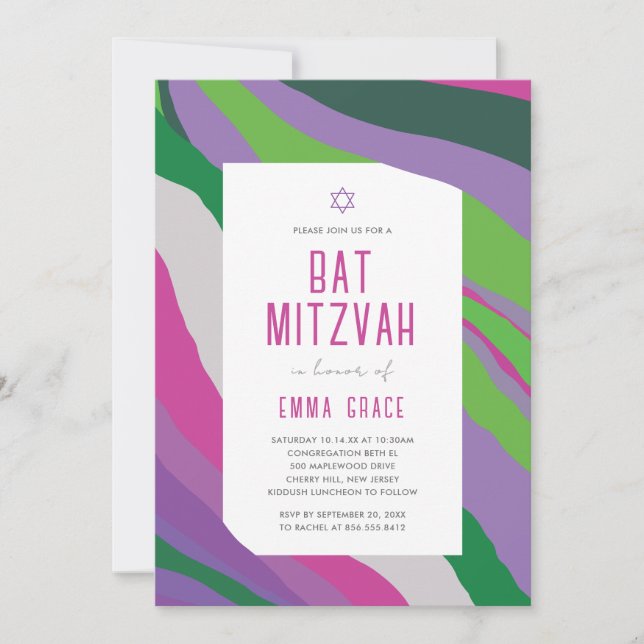 Convite de Bat Mitzvah Moderno Abstrato (Frente)