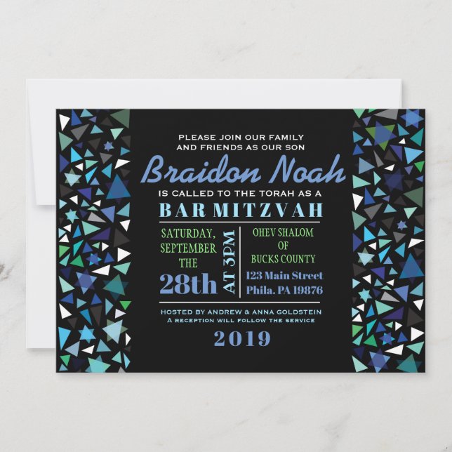 Convite de Bat Mitzvah para Bar STAR WALL em preto (Frente)