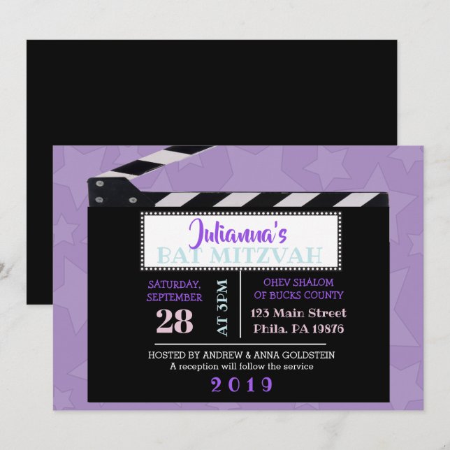 Convite de Bat Mitzvah para Bat CLAPBOARD (Frente/Verso)