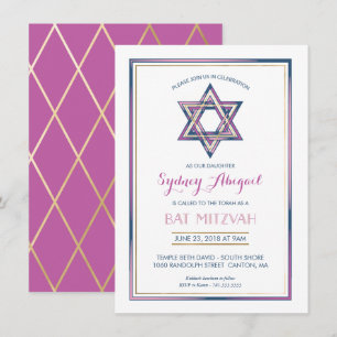 Convite de Bat Mitzvah - Personalizar, Dourado, Mo