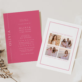 Convite de Bat Mitzvah Rosa Quente Com Foto