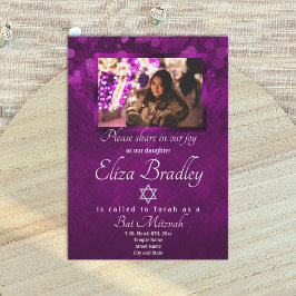 Convite de Bat Mitzvah Roxo Real Brilhante