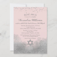 Convite de Bat Mitzvah Silver Rosa