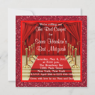 Convite de Bat Mitzvah Tapete Vermelho Brilhante H