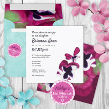 Convite de Bat Mitzvah Violet, Plum Purple Pansies