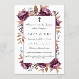 Convite de Batismo Aquarela Flor Roxa