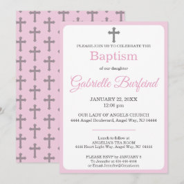 Convite de Batismo Aquarela Rosa Pastel e Cruz Cin