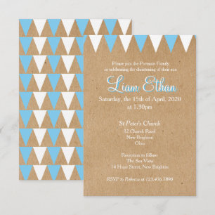 Convite de Batismo Azul Baby Bunting para Batizado