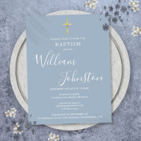 Convite de Batismo Azul Poento
