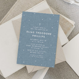 Convite de batismo azul simples com pontos brancos