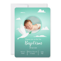 Convite de Batismo Azul Teal Moderno para Menino