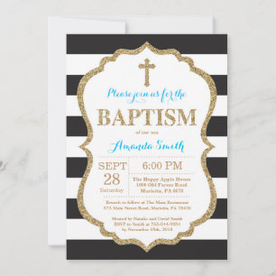 Convite de Batismo com Brilho Preto Azul e Dourado
