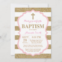 Convite de Batismo com Brilho Rosa e Dourado