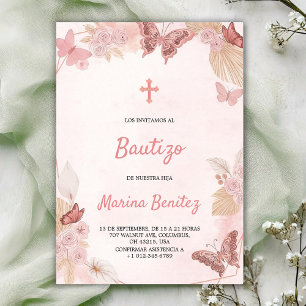 Convite de batismo com desenho floral 