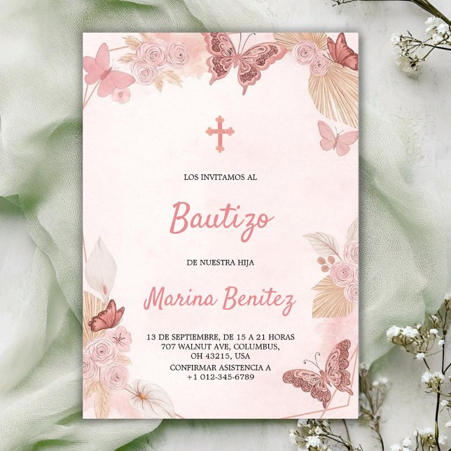 Convite de batismo com desenho floral  (Criador carregado)