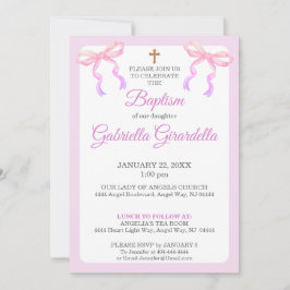 Convite de Batismo com Laço Ombre Rosa Pastel e La