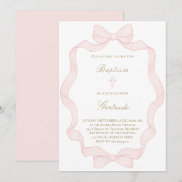 convite de batismo com moldura de fita rosa