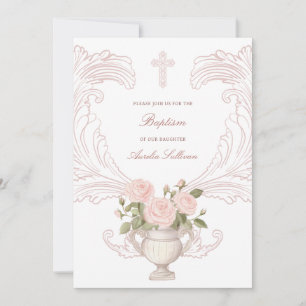 Convite de Batismo com Moldura de Rosas Delicadas