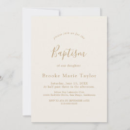 Convite de Batismo Creme com Caligrafia em Ouro De