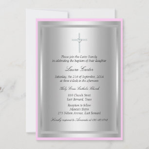 Convite de Batismo/Crisma Cruz de Diamante Rosa