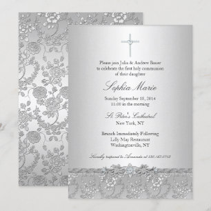 Convite de Batismo/Cristã com Cruz da Rosa Prata