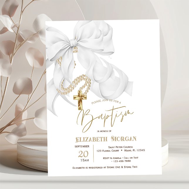 Convite de Batismo Cruz de Pérolas de Arco Branco  (Criador carregado)