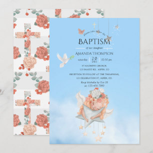 Convite de Batismo de Anjo Menina Aquarela