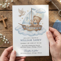 Convite de Batismo de Barco à Vela com Urso Teddy 
