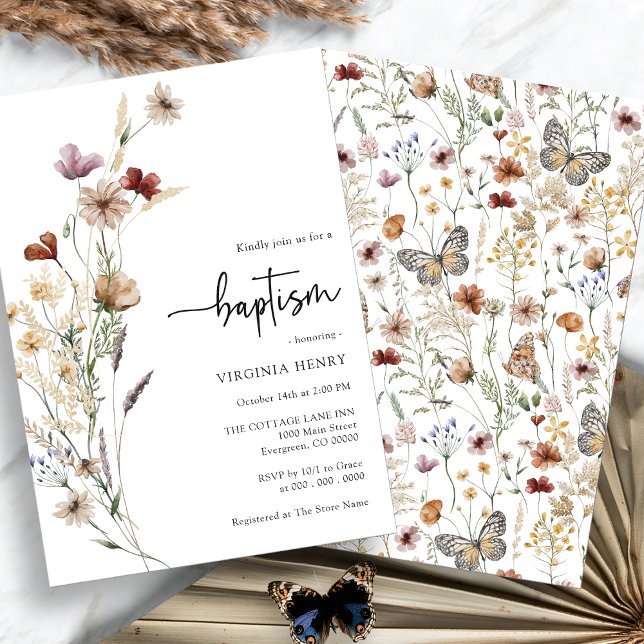 Convite de Batismo de Bebê com Flores Silvestres (Wildflower Baby Baptism Invitation by Painted Paperie
)