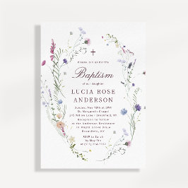 Convite de Batismo de Flor Silvestre Elegante