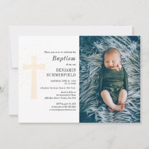 Convite de Batismo de Foto de Bebê Religioso Elega