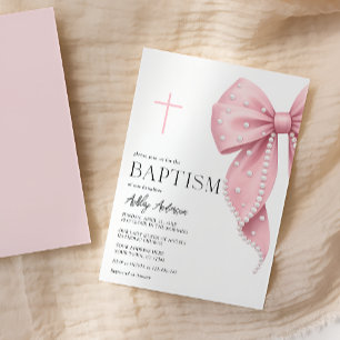 Convite de Batismo de Menina com Laço Rosa