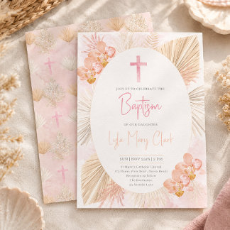 Convite de Batismo de Menina | Cruz Floral Boho