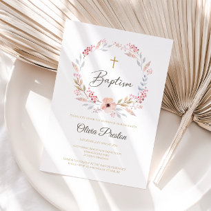 Convite de Batismo de Menina Floral Boho Editável