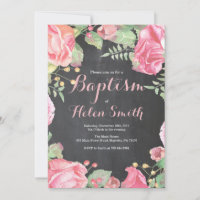 Convite de Batismo de Menina Rosa Floral
