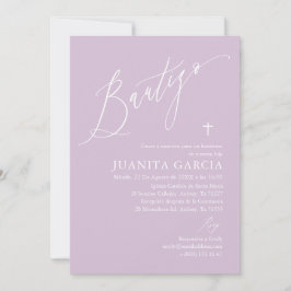 Convite de batismo de menina roxa