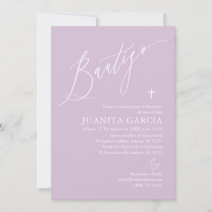 Convite de batismo de menina roxa