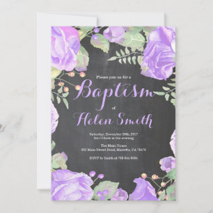 Convite de Batismo de Menina Roxo Floral
