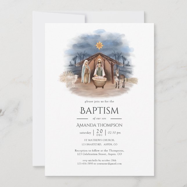 Convite de Batismo de Natal Religioso (Frente)