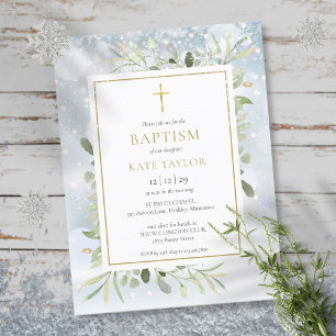 Convite de Batismo de Verde Natal Invernal