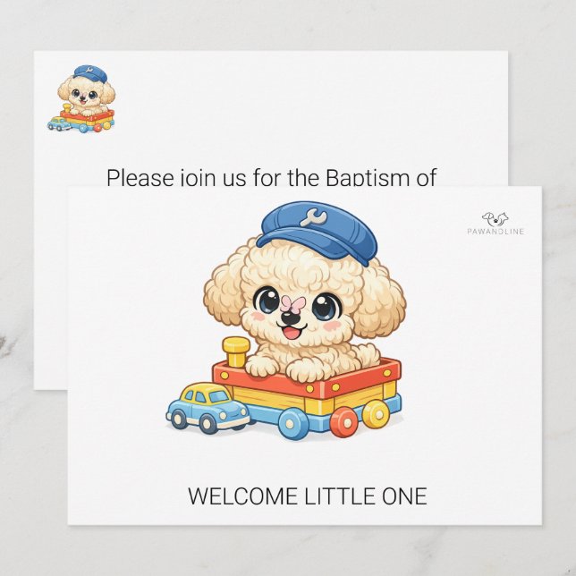 Convite de Batismo do Chibi Toy Poodle Bem-vindo P (Frente/Verso)