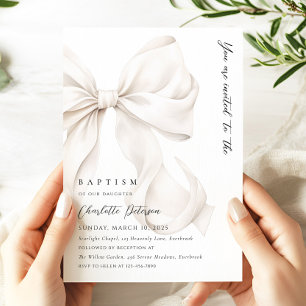Convite de Batismo Elegante com Laço Neutro