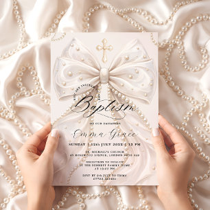Convite de Batismo Elegante Coquette Pérola Arco