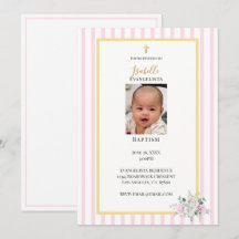 Convite de Batismo Elegante em Rosa e Dourado com 