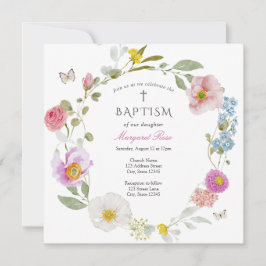 Convite de Batismo Elegante Floral Borboleta