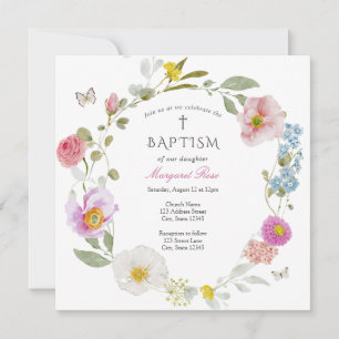 Convite de Batismo Elegante Floral Borboleta