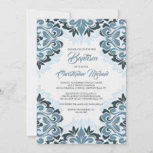 Convite de Batismo em Damask Azul