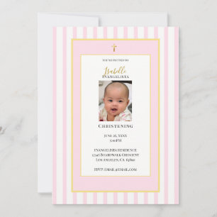 Convite de Batismo em Pink e Dourado Elegante com