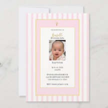 Convite de Batismo em Rosa e Dourado Elegante com 